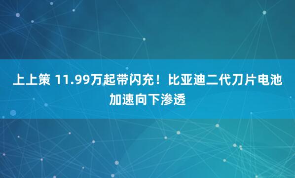 上上策 11.99万起带闪充！比亚迪二代刀片电池加速向下渗透