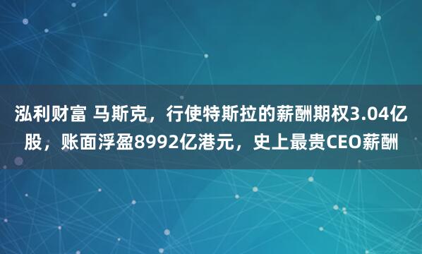 泓利财富 马斯克，行使特斯拉的薪酬期权3.04亿股，账面浮盈8992亿港元，史上最贵CEO薪酬